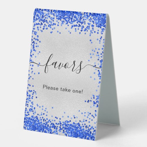 Silver royal blue party favors  table tent sign