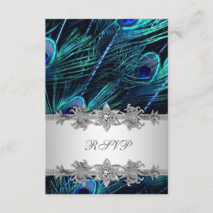 Silver Royal Blue Peacock Wedding RSVP