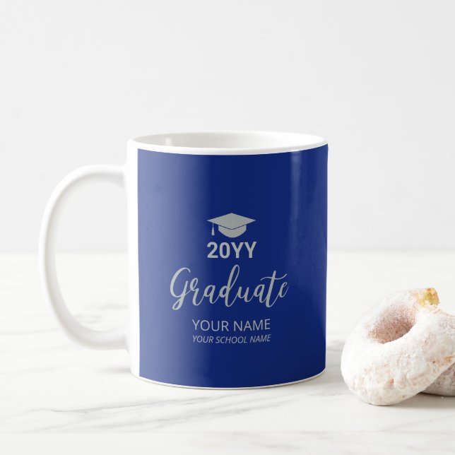 Silver & Royal Blue Personalized Graduation Gifts Coffee Mug (With Donut)