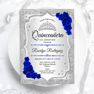Silver Royal Blue Quinceanera Invitation