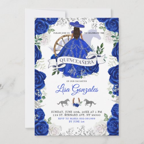 Silver Royal Blue Roses Western Charra Quinceañera