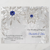 silver royal blue snowflake winter wedding program