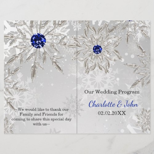 silver royal blue snowflake winter wedding program