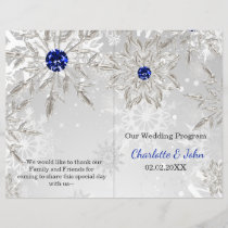 silver royal blue snowflake winter wedding program