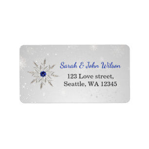 silver royal blue snowflakes return address label