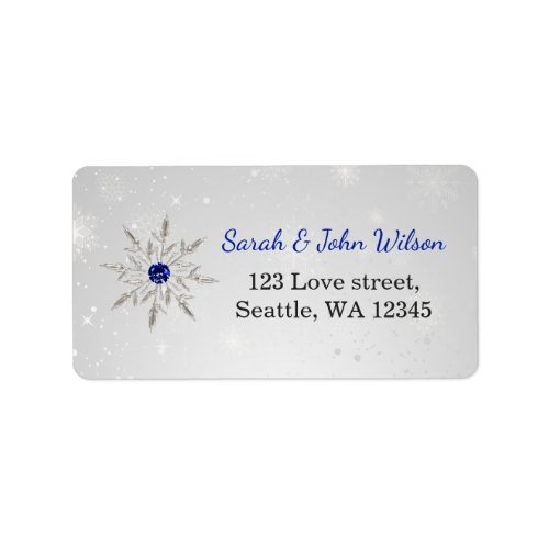 silver royal blue snowflakes return address label