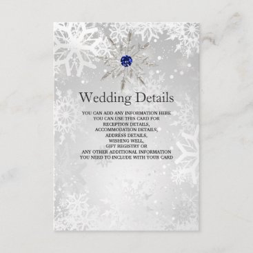 silver royal blue snowflakes Wedding Details Card