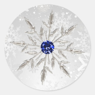 silver royal blue snowflakes winter wedding classic round sticker