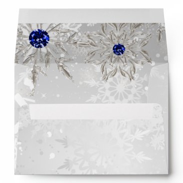 Silver Royal Blue snowflakes Winter Wedding Envelope