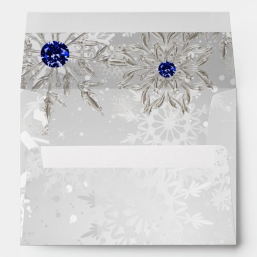 Silver Royal Blue snowflakes Winter Wedding Envelope