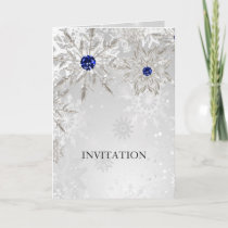 silver royal blue snowflakes winter wedding invitation