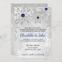 silver royal blue snowflakes winter wedding  invitation