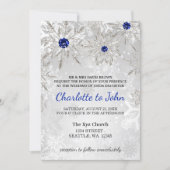 silver royal blue snowflakes winter wedding  invitation (Front)