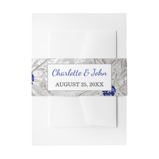 silver royal blue snowflakes winter Wedding Invitation Belly Band