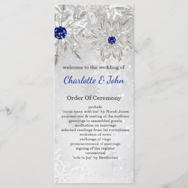 silver royal blue snowflakes winter wedding  program