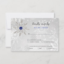 silver Royal Blue snowflakes winter wedding rsvp