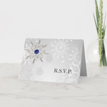 silver royal blue snowflakes winter wedding rsvp  invitation