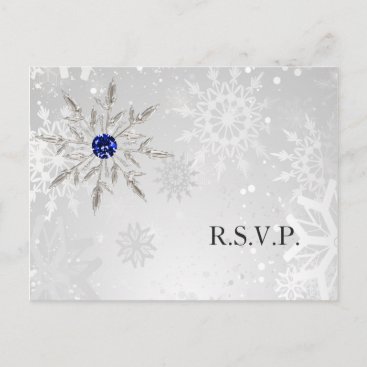 Silver Royal Blue Snowflakes Winter Wedding rsvp  Invitation Postcard