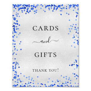 Silver royal blue wedding cards gifts photo print