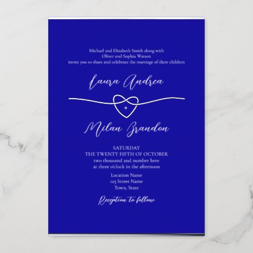 Silver Royal Blue Wedding Foil Invitation