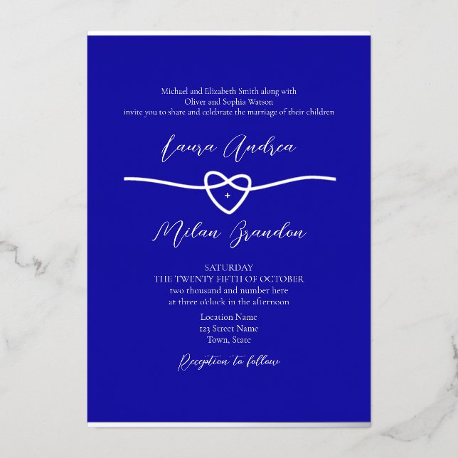 Silver Royal Blue Wedding Foil Invitation (Front)