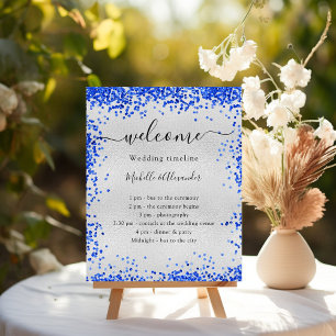 Silver royal blue wedding program timeline foam board