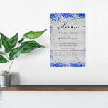 Silver royal blue wedding program timeline poster<br><div class="desc">A faux silver background,  decorated with royal blue confetti,  sparkles. Black text. Personalize and add your names and the wedding program.</div>
