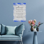 Silver royal blue wedding program timeline poster | Zazzle