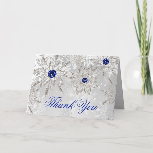 Silver Royal Blue winter bridal shower Thank You Card (Front)