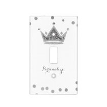 Silver Royal Crown & Confetti Bedroom Light Switch Cover