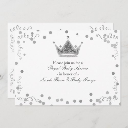 Silver Royal Crown  Confetti Party Invitations