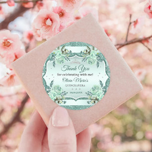 Silver Royal Green Quinceanera Birthday Classic Round Sticker