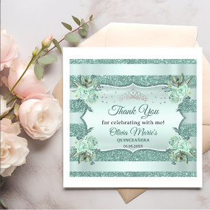 Silver Royal Green Quinceanera Birthday Napkins
