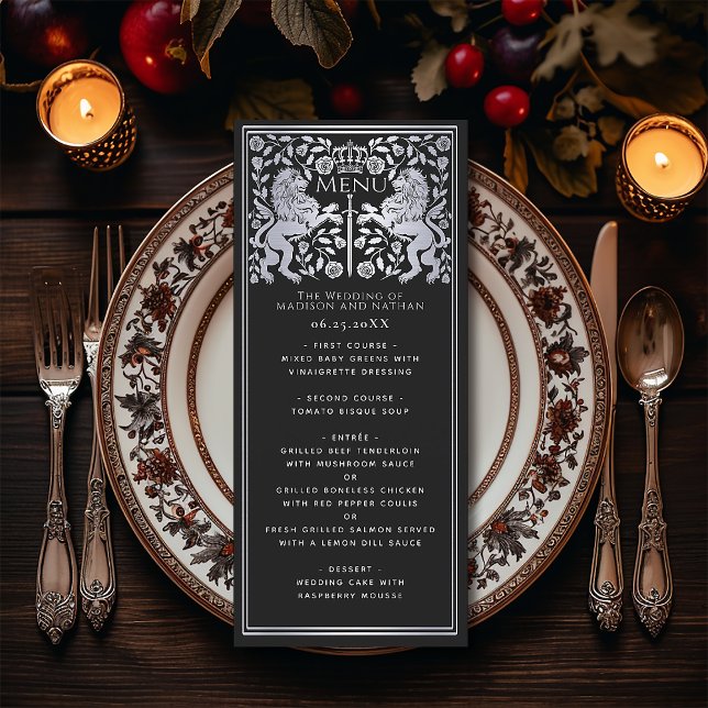 Silver Royal Lion Medieval Sword Wedding Flat Menu (Creator Uploaded)