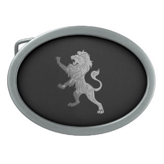 Silver Royal Lion on Black Belt Buckle