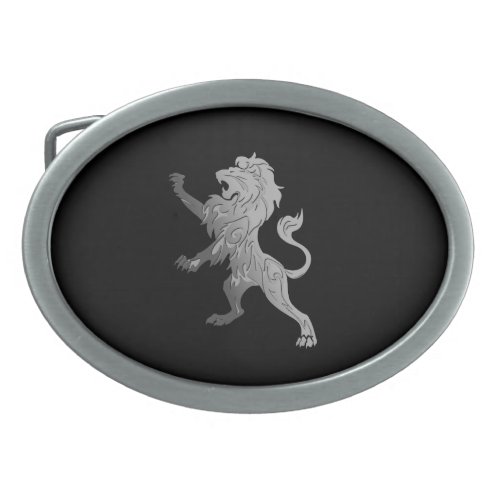 Silver Royal Lion on Black  Belt Buckle