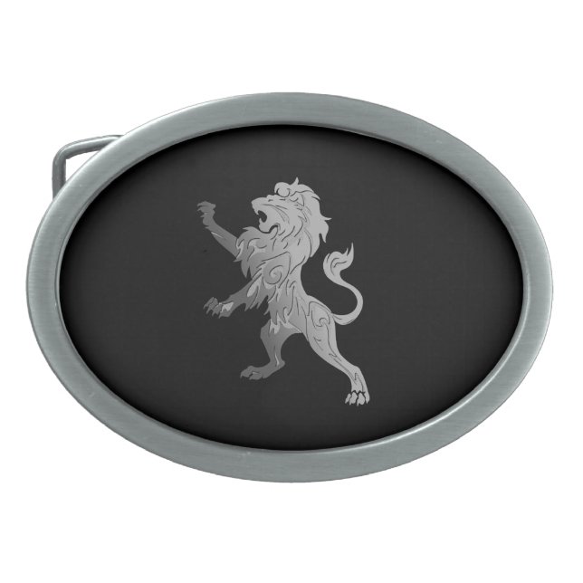 Silver Royal Lion on Black  Belt Buckle (Front)