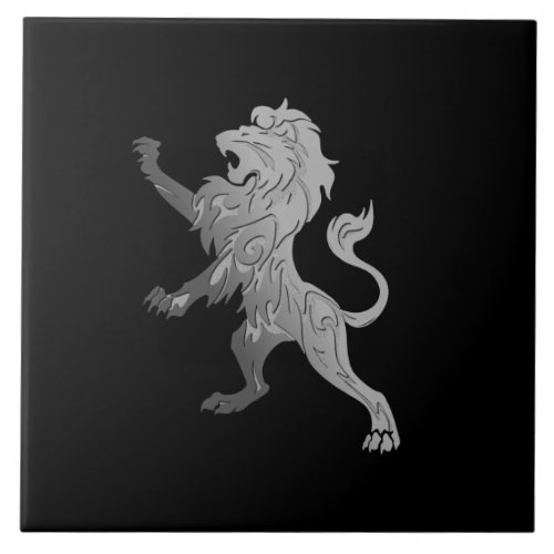 Silver Royal Lion on Black Ceramic Tile
