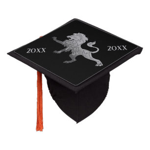 Silver Royal Lion on Black Graduation Cap Topper