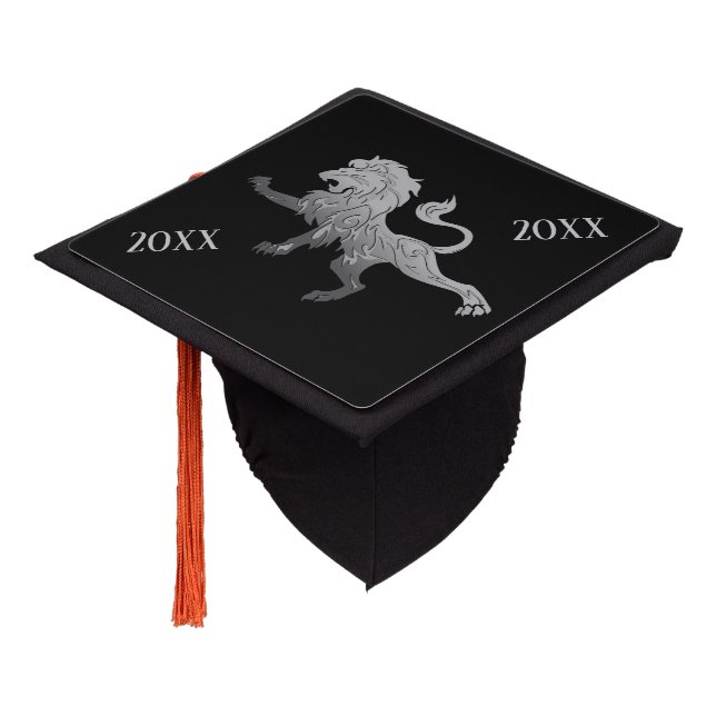 Silver Royal Lion on Black  Graduation Cap Topper (Angled)
