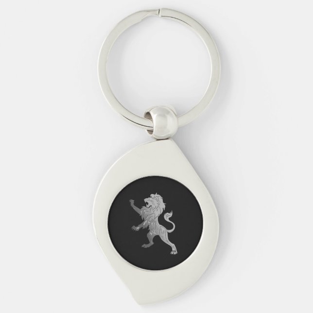 Silver Royal Lion on Black  Keychain (Front)