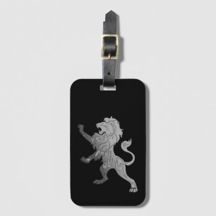 Silver Royal Lion on Black Luggage Tag
