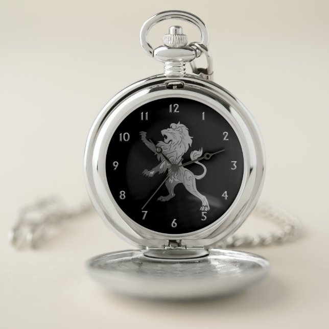 Silver Royal Lion on Black  Pocket Watch (Inside)