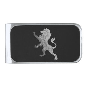 Silver Royal Lion on Black Silver Finish Money Clip