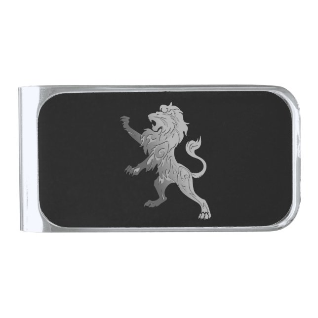 Silver Royal Lion on Black  Silver Finish Money Clip (Front)