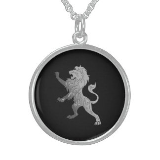 Silver Royal Lion on Black  Sterling Silver Necklace
