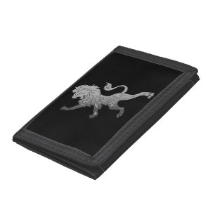 Silver Royal Lion on Black Trifold Wallet