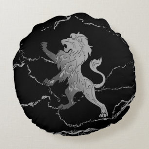 Silver Royal Lion Round Pillow