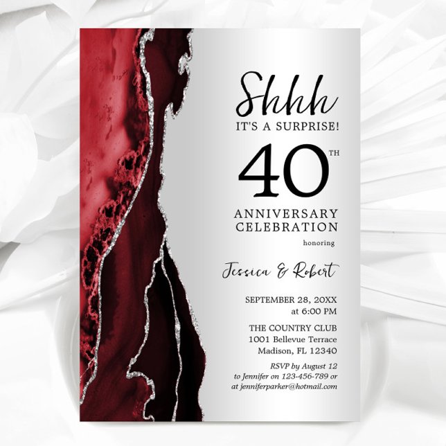 Silver Ruby Red Surprise 40th Anniversary Invitation (Creator Uploaded)