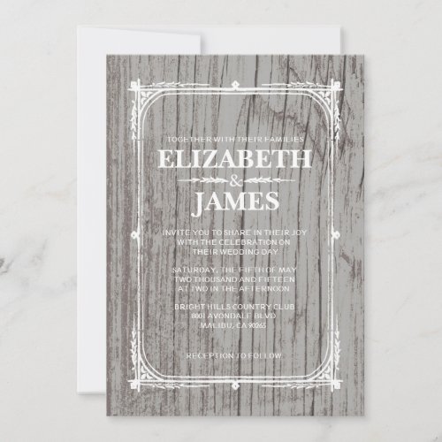 Silver Rustic Barn Wood Wedding Invitations